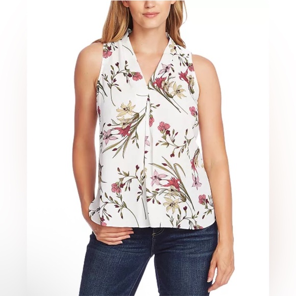 Vince Camuto Size S Floral Print Inverted Pleat Top - Picture 1 of 6